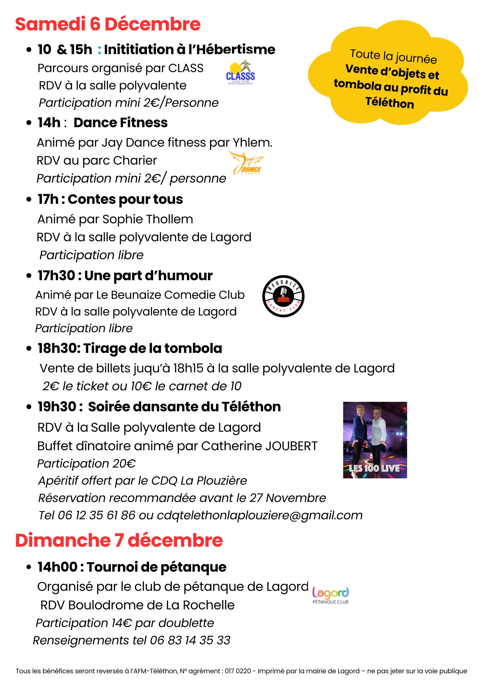 Activités Téléthon 2025 à mettre dans larticle